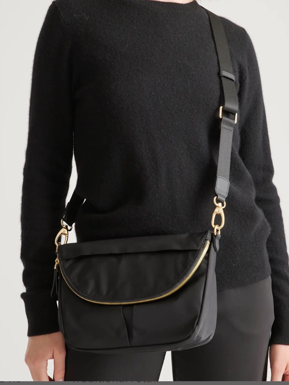 Quince Black Revive Nylon Foldover Crossbody Bag NWOT Adjustable Strap Gold Zip - Picture 5 of 13
